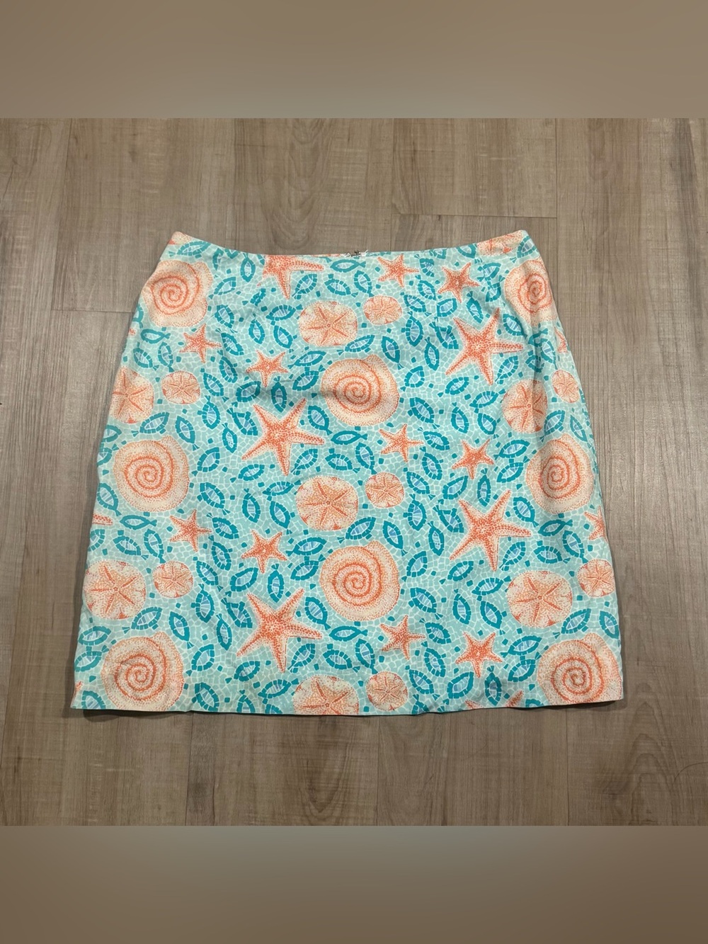 Lilly Pulitzer Aqua and Coral Seashell Print Mini Skirt